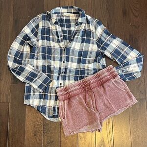BeachLunchLounge Collection Plaid Button-Up Shirt and Roxy Shorts
